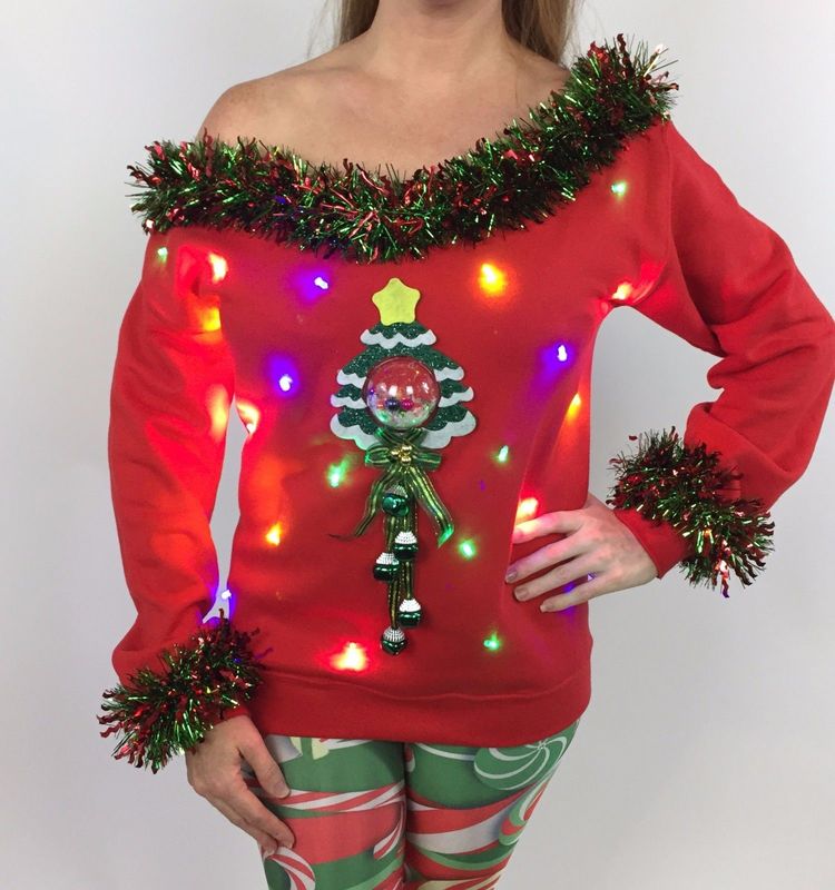 Christmas Tree Ugly Sweater with lights